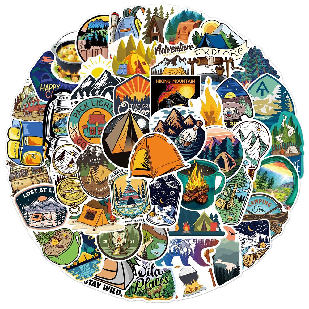 10/30/50pcs Forest Camping Hiking Outdoor Stickers Travel Landscape Decals DIY Phone Notebook Adventure Cartoon Graffiti Sticker