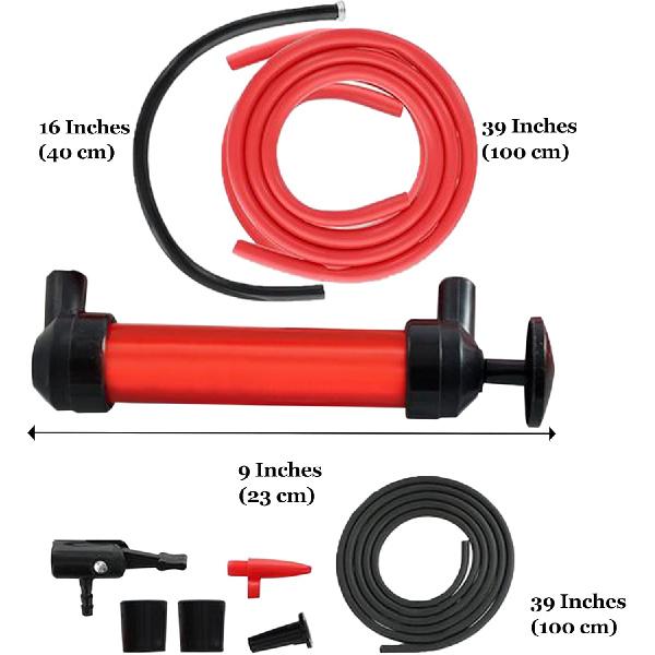 Vila Multi-use Manual Fuel Transfer Pump Kit - Portable Water & Gas Siphon, 15" Siphon Hose, Liquid Transfer for Automotive, Rain Barrels & Water
