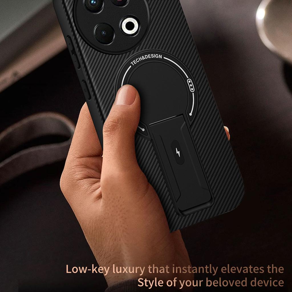 For TECNO Spark 30 Pro 4G Case Carbon Fiber Texture PC + TPU Phone Cover with Kickstand