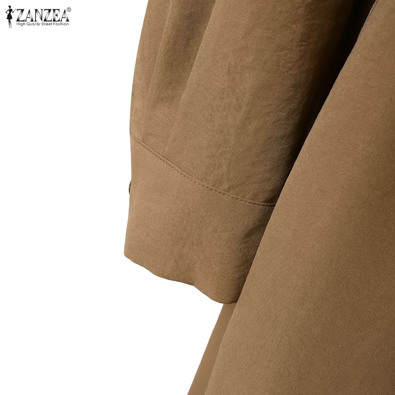 ZANZEA Women Casual Turn Down Collar Loose Long Sleeve Button Long Dress