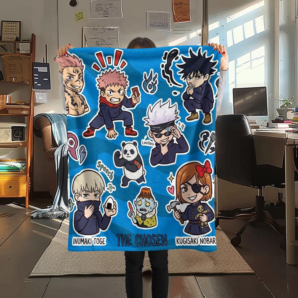 1PC Jujutsu Kaisen Patterned Flannel Blanket Suitable For All Seasons For Home Decor Warmth And Comfort Gifts Holiday Present