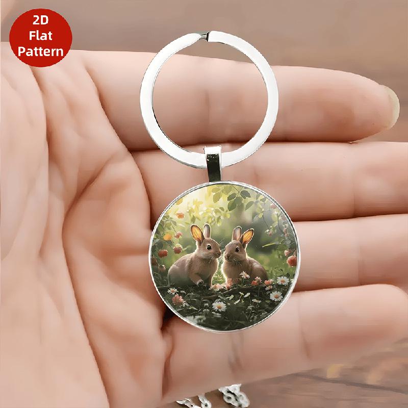Adorable Double Rabbit Spring Pendant Keychain - European & American Style