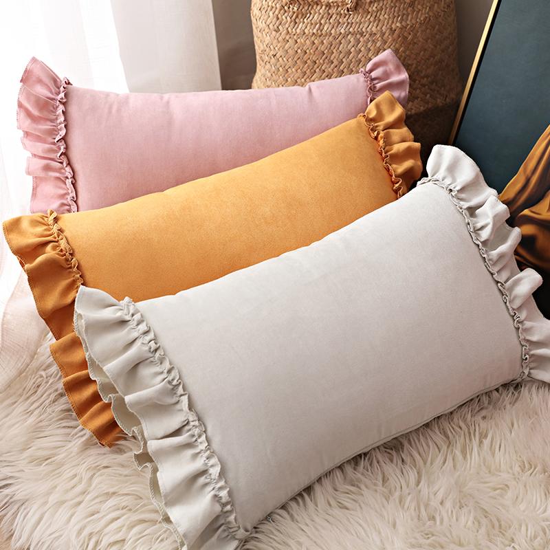 BUYNOW 1PC Suede Ruffle Skirt Small Fresh Pillowcase Pillowcase Sofa Pillowcase Bedside Cushion Cover Home Bedroom Decoration