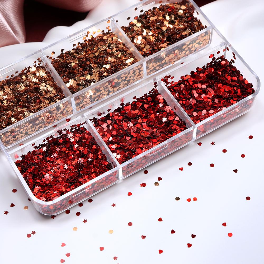 1 Box Red Golden Star Love Heart Nail Art Sequins Christmas Decoration for DIY Women's Nail Salon Design Decoration Festive Nail Parts Nail Supplies