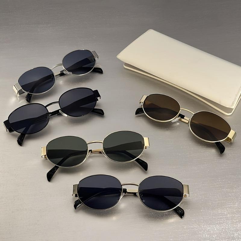 5pcs Elegant Oval Fashion Glasses for Women Men Classic Metal Frame Black Lenses Perfect for Pos Music Festivals