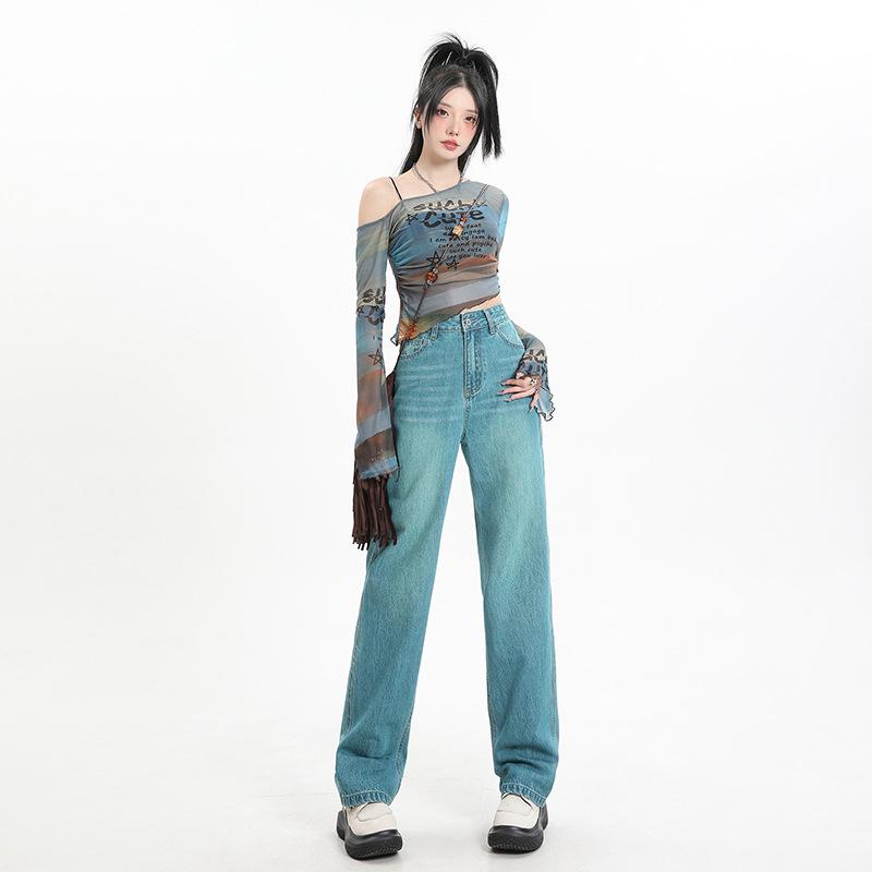 

Peacock Blue Women s High-Waisted Wide-Leg Jeans, Spring 2024 Style, Floor-Length, Slimming Fit Extra Small