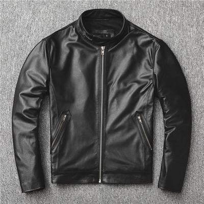 Men's Cowhide Slim Fit Stand Collar Motorcycle Men's Leather Jacket Soft Cowhide Large Size Jacket FashionV