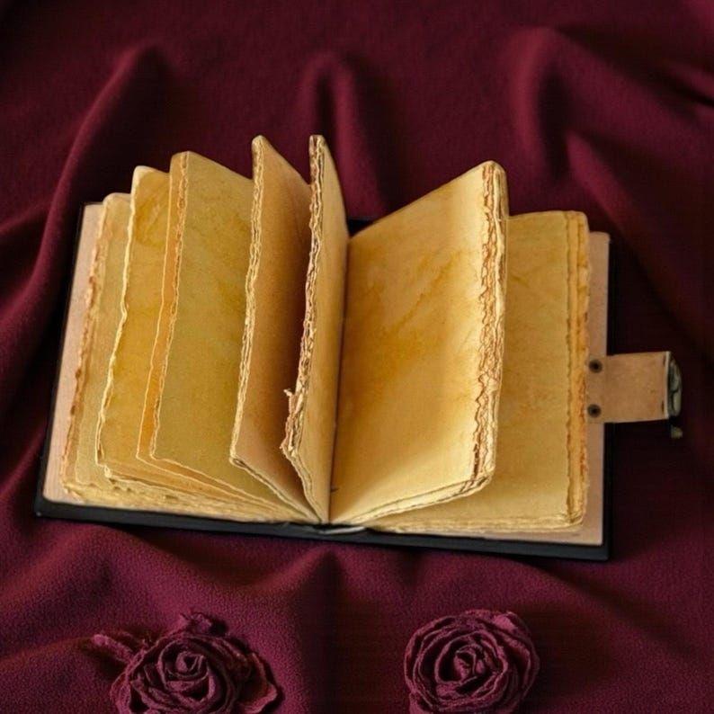 Tree of Life Book of Shadows, Moon Tree Leather Grimoire, Wiccan Pagan Witchcraft Journal, Celestial Spellbook with Deckle Paper