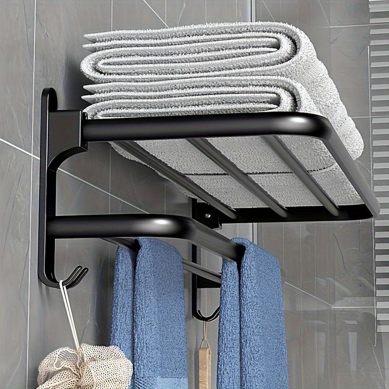 1pc Towel Rack with Hooks, Hole-Free Clothes Organiser for Bathroom, Toilet Storage Bath Towel Holder