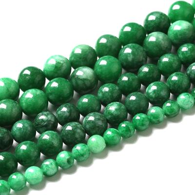 Zielone Jady Smog Chalcedony Kamień Naturalny 15" Gładkie Luźne Koraliki Przekładkowe 4/6/8/10/12mm do Wyrobu Biżuterii DIY Bransoletki Charmsy Akcesoria