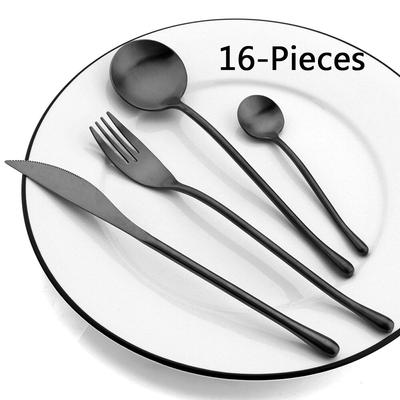 16Pcs/Set Matte Black Tableware Set 304 Stainless Steel Cutlery Knife Fork Spoon Dinner Set Brunch Dinnerware Kitchen Flatware