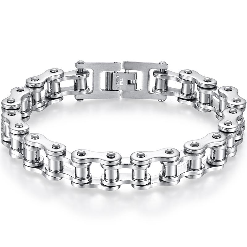 

Мужской браслет-цепь для мотоцикла шириной 13 мм из нержавеющей стали с дизайном велосипедного звена, мужские браслеты для мужчин, панк-рок украшения, 9 цветов 22CM серебряный