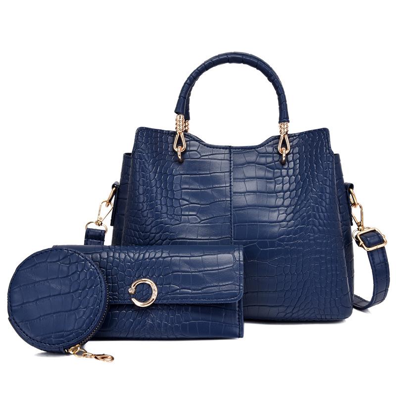 New crocodile pattern women's bag retro handbag mother and child bag splicing shoulder messenger bag premium round wallet