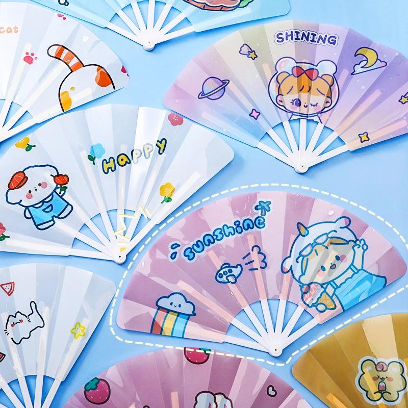 Cute Cartoon Seven Folding Fan Children's Plastic Hand Shaking Fan Students Summer Carry-on Handheld Portable Small Fan Students