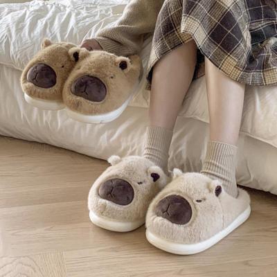 Pantofole Invernali da Donna con Cappuccio e Pelliccia di Capibara a Cartoni Animati: Scarpe da casa Calde, Peluche, Suola Spessa, Rialzanti, Punta Chiusa