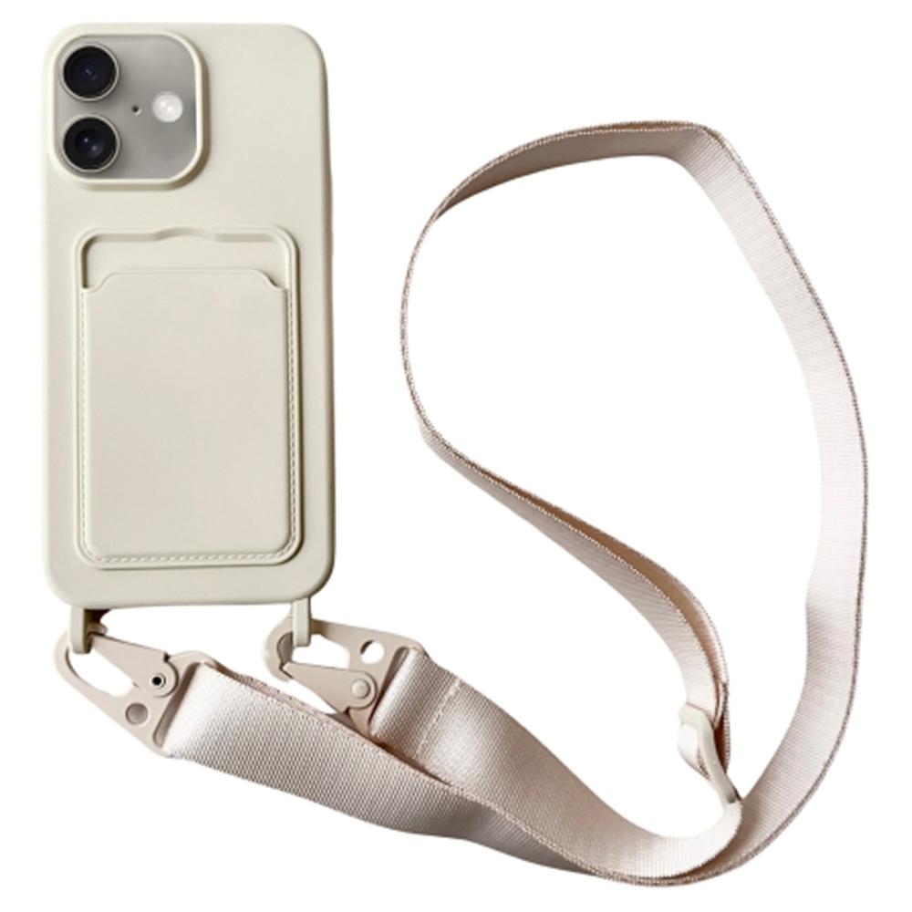 

Чехол для iPhone 16 Жидкий силикон Слот для карт Мягкая накладка для телефона со шнурком Beige