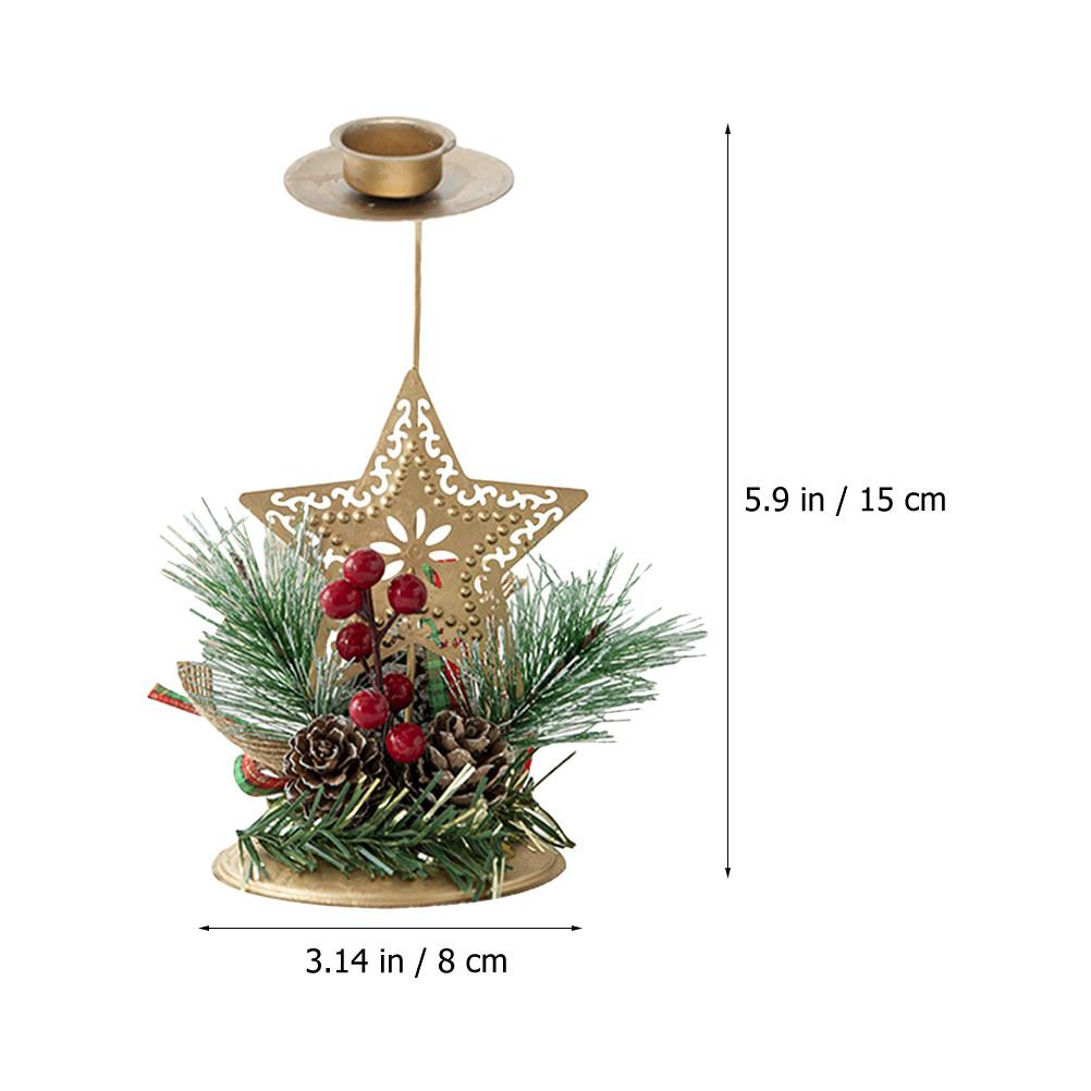 1pc Holder Christmas Decoration Wooden Iron Xmas Party Candlestick Desktop Tabletop Decorative Stand Festive Holiday