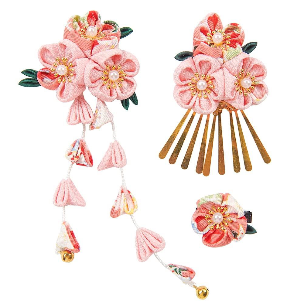 

Набор украшений для волос для и других традиционных японских мероприятий Колокольчики и 5 цветов в наличии 3 предмета Сити-Го-Сан, Церемония совершеннолетия, Юката,