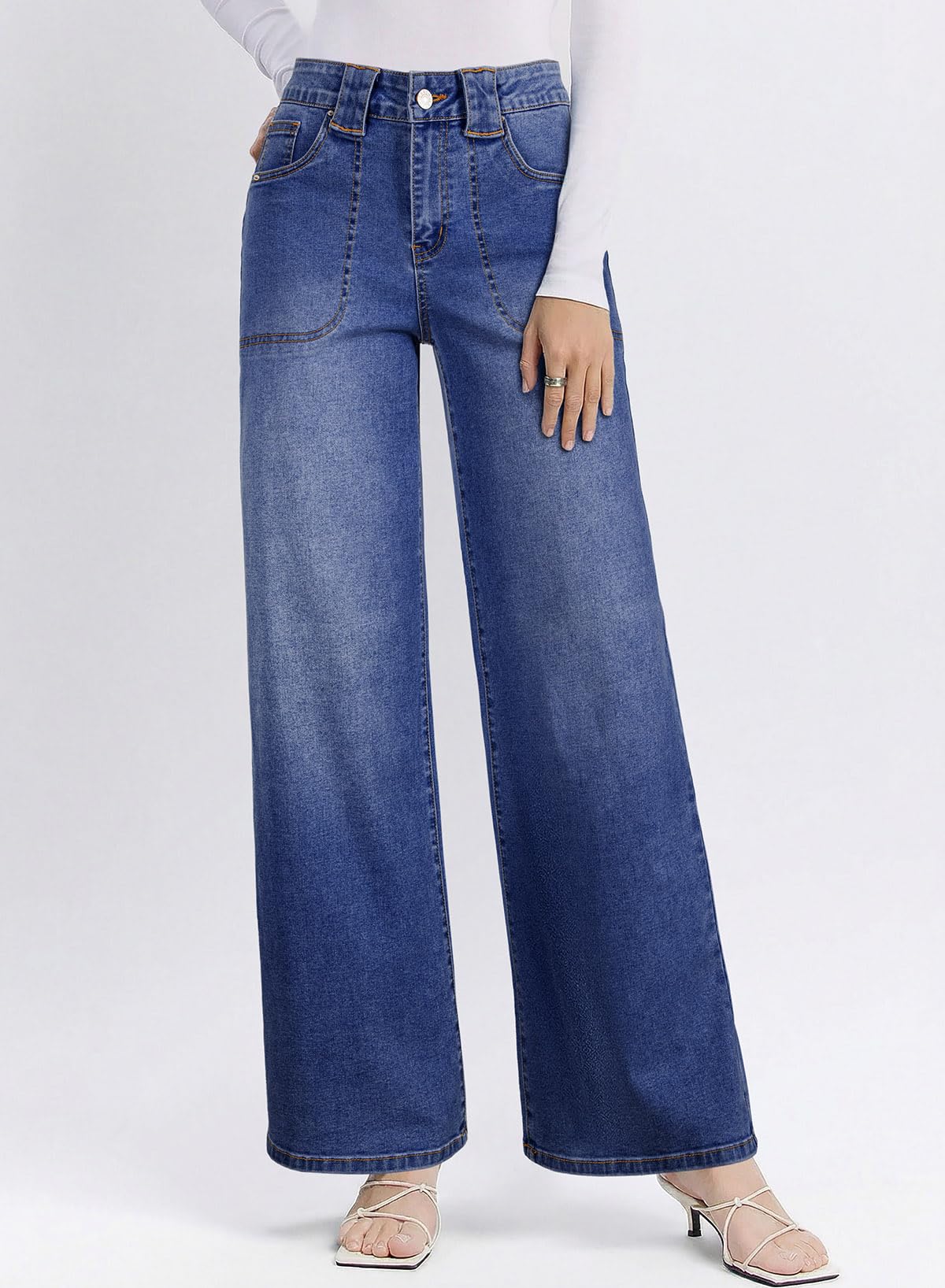 Women s Fashionable Casual Loose-Fit High-Waisted Slimming Jeans S синий