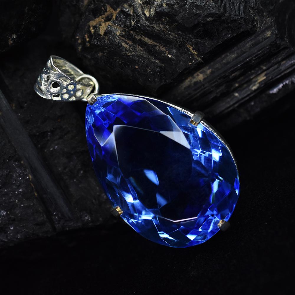 Blue Sapphire 104.95 Ct CERTIFIED Pear 925 Sterling Silver Gemstone Pendant MY-PD-119-NS