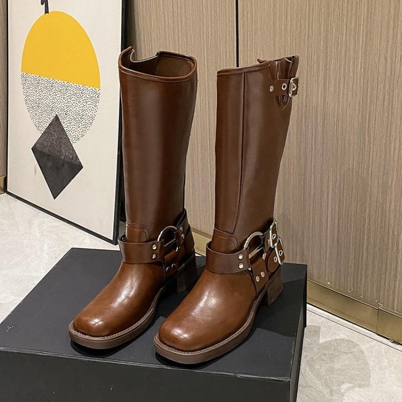 Internet-Berühmtheit 2025 Frühling und Herbst Neue Blockabsatz Overknee-Stiefel Damen Britischer Stil Retro Ritterstiefel