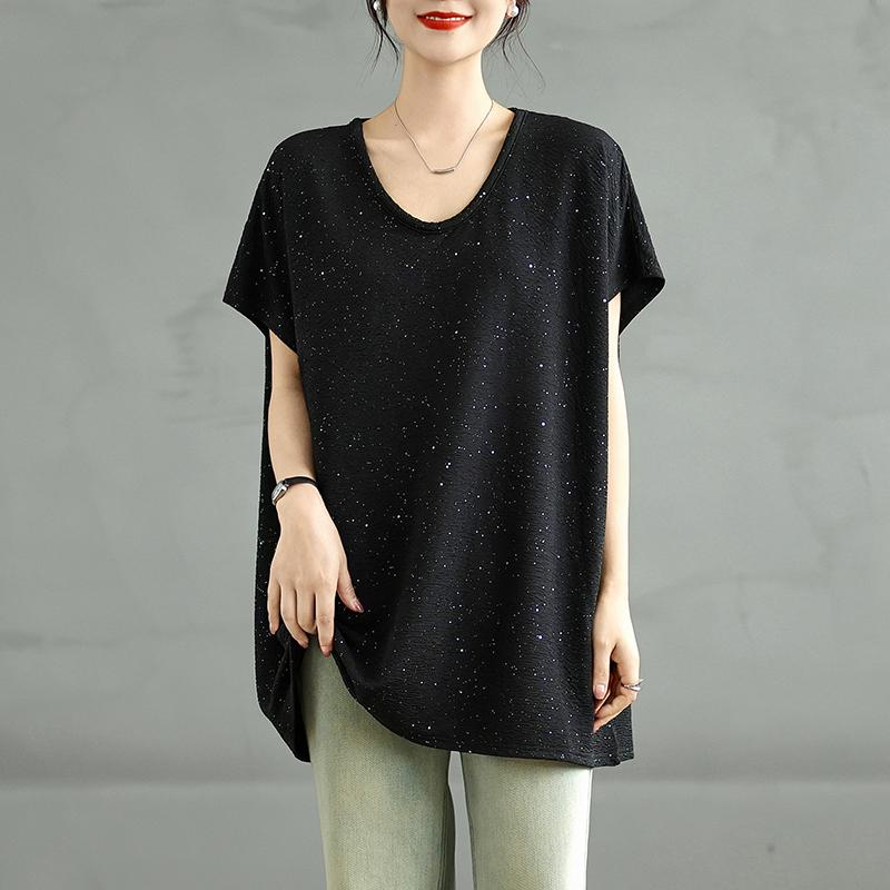 DIMANAF 2025 New Summer Plus Size Tops Tees Casual T-Shirt Women Short Sleeve Solid Loose Oversized