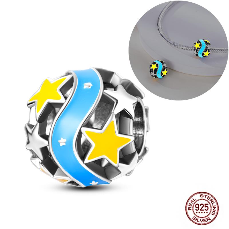 Round Clip Charms Plata Shining Moon Star Char Copper Spacer Clasp Fit Original Bracelet Glow Safety Chain Beads Diy Jewelry