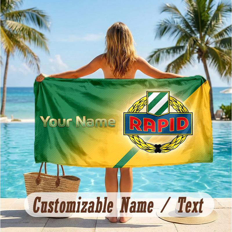 Custom Text Beach Towel, Soft Absorbent Swimming Multi-use TowelRapid Wien FC