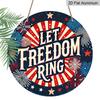 2D Flat, 1pc Round Aluminum Hanging Sign - "Let Freedom Ring" Patriotic Firework Metal Wall Art, Retro Red White Blue Starburst Design, Perfect for