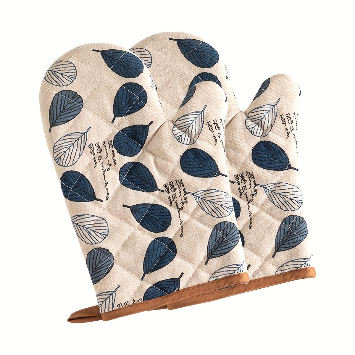 

2pcs Premium Thickened Denim Leaf Pattern Oven Mitts - Heat-Resistant, Non-Slip, Comfortable Grip Kitchen Gloves for Baking,Cooking, and Microwave Use