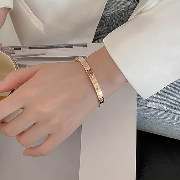 8K Gold Plated Stainless Steel Openable Crystal Cuff Bangle Bracelet for Mother Sister Wife Girlfriend