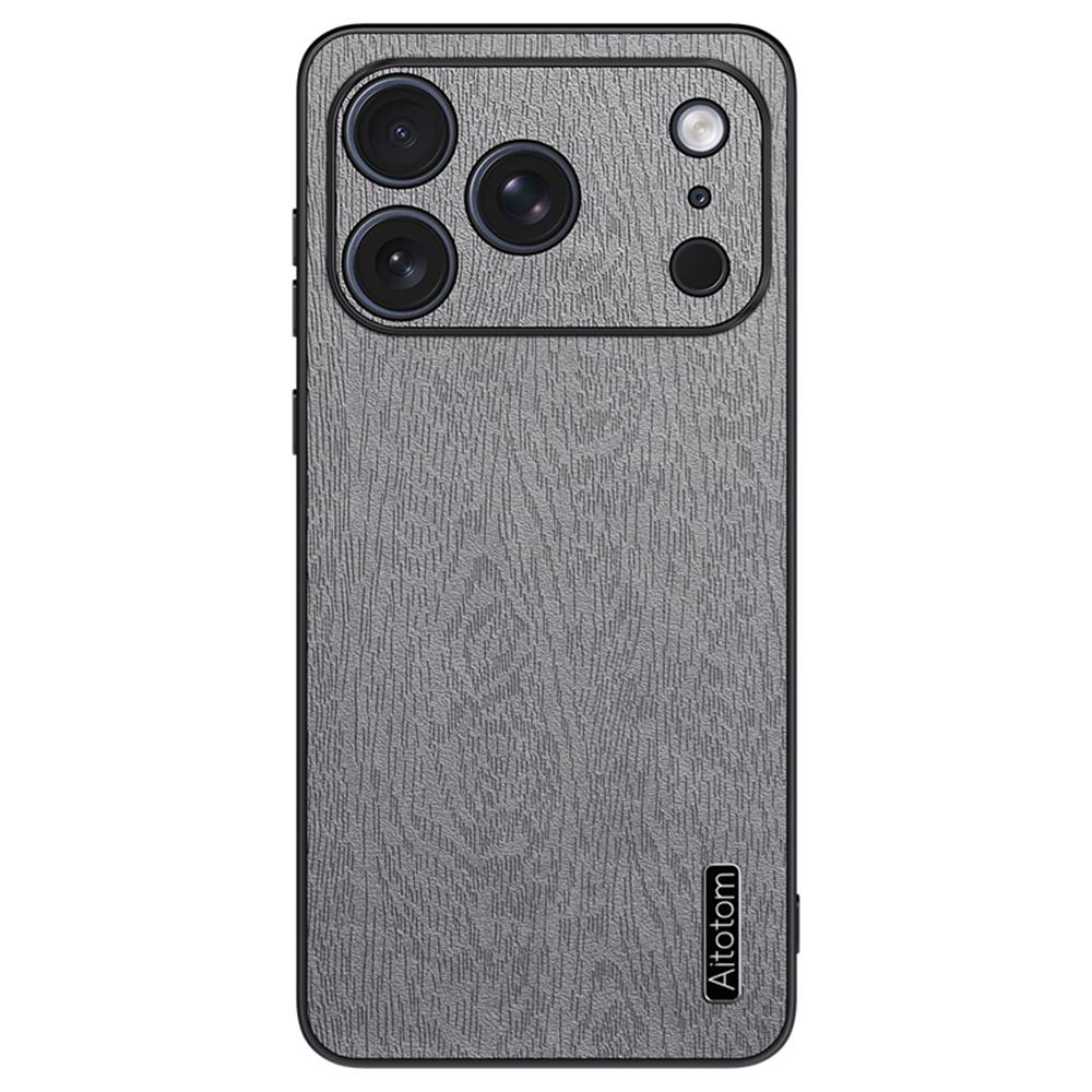 For iPhone 17 Pro Max Case Wood Texture PU Leather Coated PC TPU Phone Cover