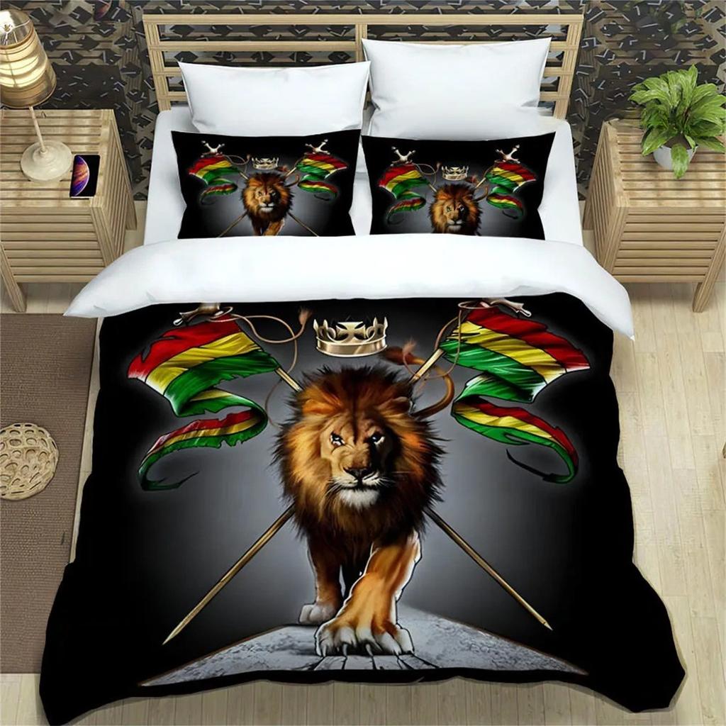 Lion Duvet Cover Sets With Zipper,  Animal Floral Print Bedding Set For Kids Youth Adult Modern Lion Quilt Cover Decor Room