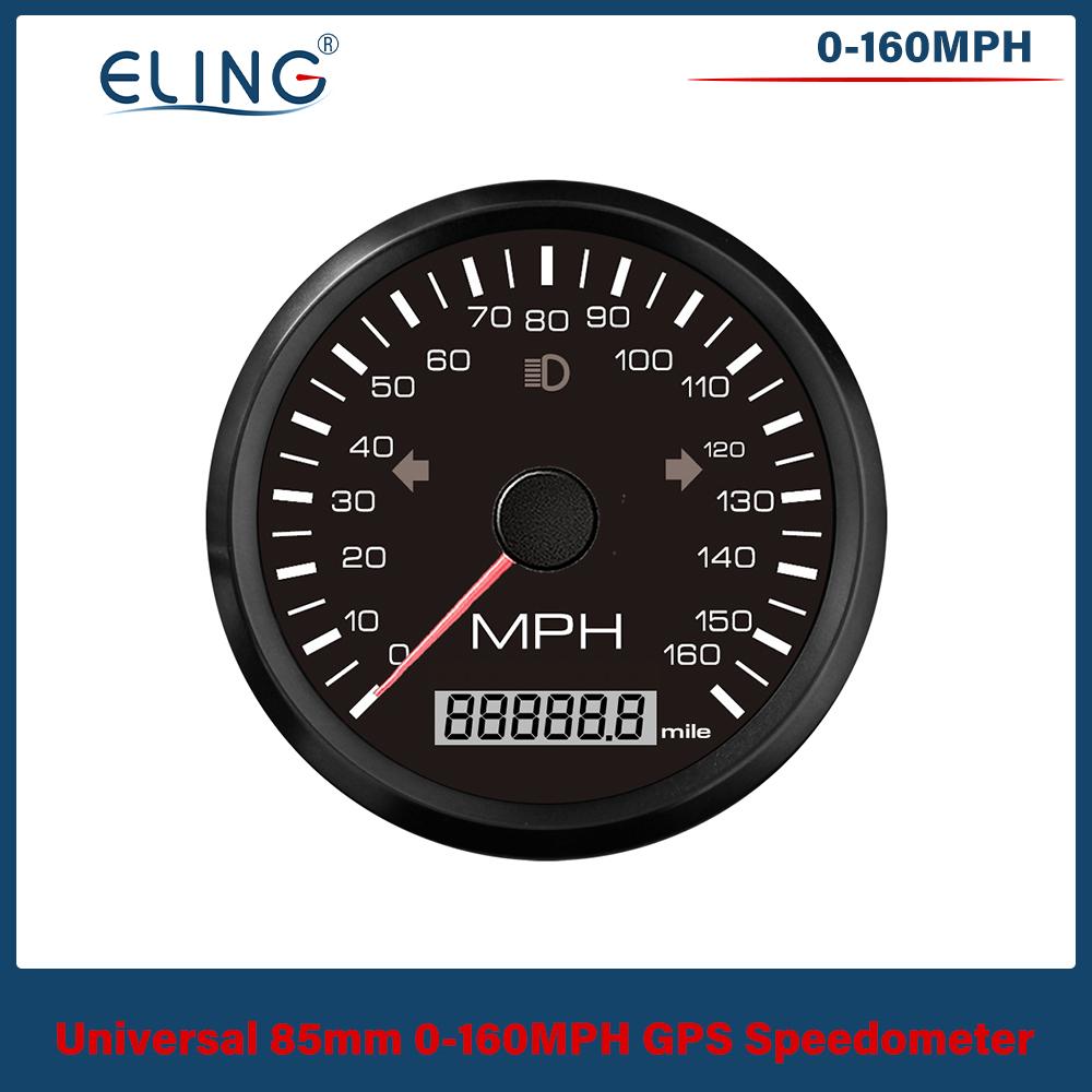 ELING 85mm GPS Speedometer 0-125MPH 0-160MPH 0-200MPH Odometer Left Right High Beam with Red Yellow Backlight for Auto Truck RV