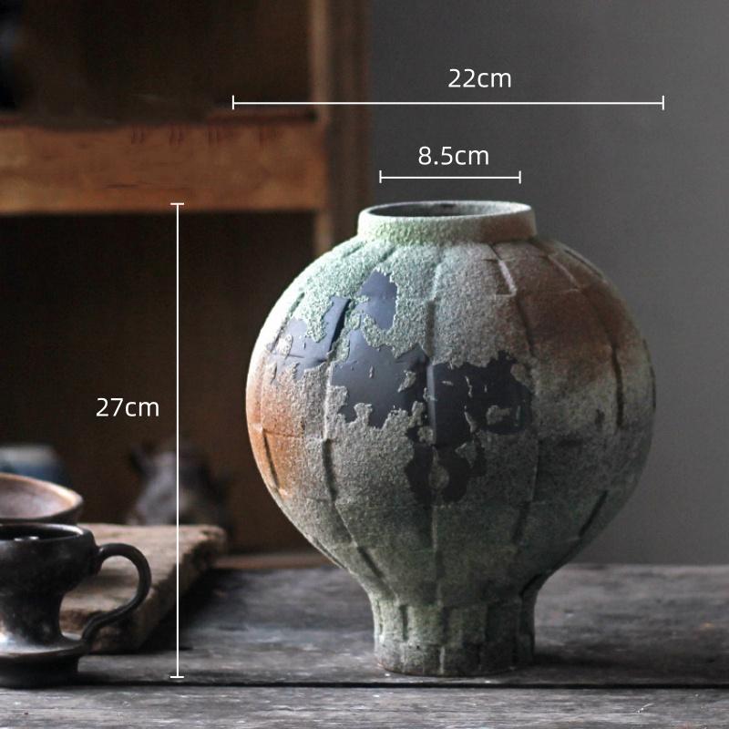 

Green Ceramic Vase Geometric Spherical Lattice Flower Vase Porcelain Bottle Floral Arrangement Accessories Home Decoration