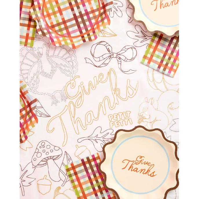 xo, Fetti Thanksgiving Paper Coloring Tablecloth - 9' x 4.5' | Fall Holiday Party Decorations, Friendsgiving Tablescape, Give Thanks Arts & Crafts,