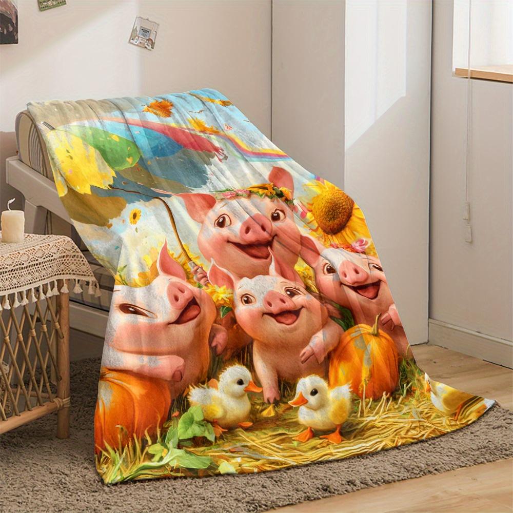 Farmyard Friends Blanket Reversible Flannel Throw for Nursery Decor AllSeason Comfort Playful Companions Gift