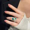 Emerald Green Gemstone Ring with Zirconia and Diamond Accents - Light Luxury, High-End Style