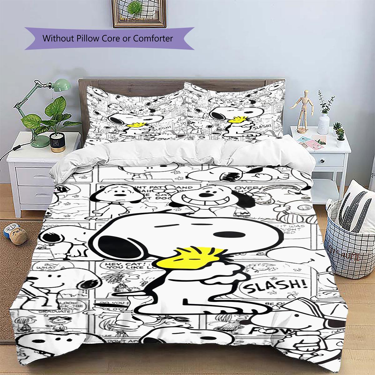 Snoopy Character Themed Three-Piece Printed Bedding Set for Bedrooms, Cartoon Bedding Set 135x200cm