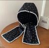 Korean Style Print Bow Hat Scarf Winter Warm Fleece Lined Cute Women Beanie Neck Warmer Integrated Fashion Accessory