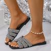 Fashion Women Rhinestone Slippers Summer Outdoor Slippers Fashion Non-Slip Beach Shoes Comfortable Flat Square Heel Sandals Slides Women