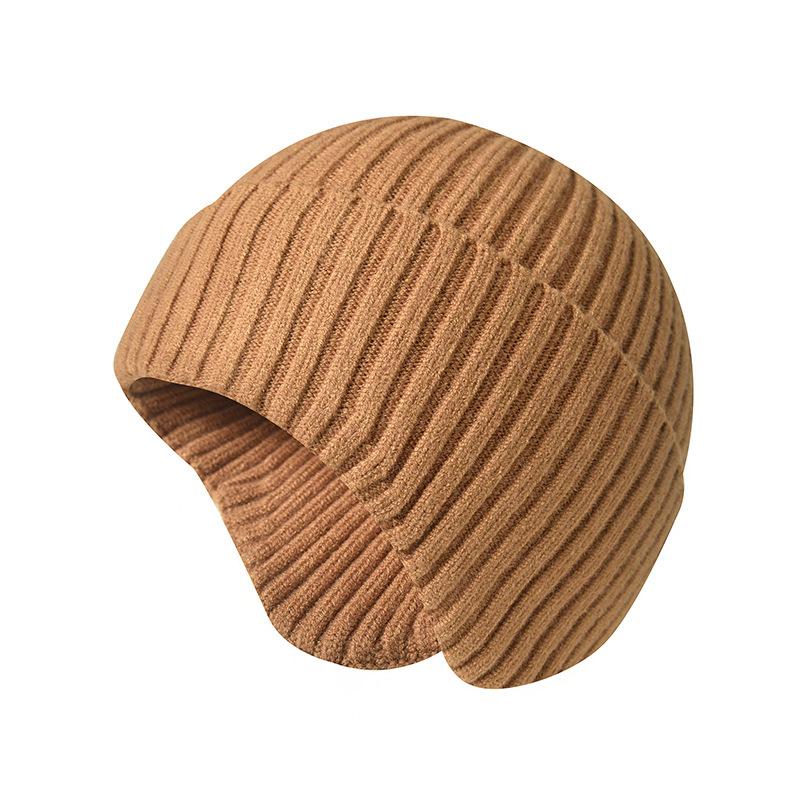 Unisex Autumn/Winter Solid-Colour Knitted Beanie with Ear Flaps Couples' One-Piece Winter Cycling Beanie Windproof One-Piece Cold-Weather Beanie