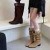 2025 Winter New Round Head Thick Heel Belt Buckle Locomotive Women's Short Boots Versatile Tall Tube Fashion Thin Boots Western Women's Boots