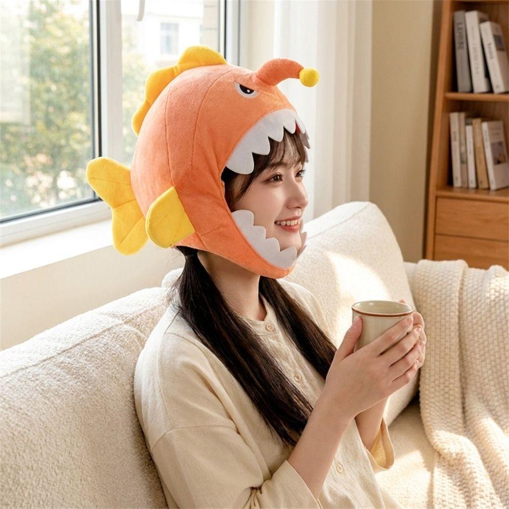 Soft Skin-friendly Plush Anglerfish Hat Cotton Filled Fish Headwear Party Photo Prop Hat Fantasia