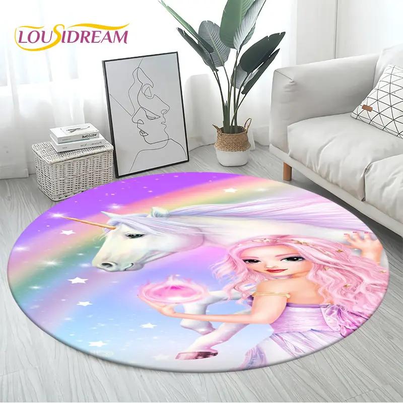 3D Cartoon Cute Unicorn Area Rug Large,Round Carpet Rug for Living Room Bedroom Sofa Decoration,Children Play Non-slip Floor Mat