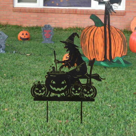 Handmade Witch Garden Stake Black Finish Powder Coated Metal Art Witch Silhouette Stake Halloween Decor