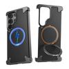 Eary Leather Phone Case for Samsung Galaxy S25 Ultra Magnetic with 360° Rotate Stand Metal Frameless Shockproof Protector Cover