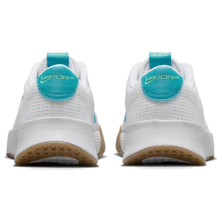 Womens NikeCourt Vapor Lite 2 HC 'White Teal Nebula' (women's sizes) White / Lime Blast / Gum Light Brown / Teal Nebula Tennis Shoes DV2019 103