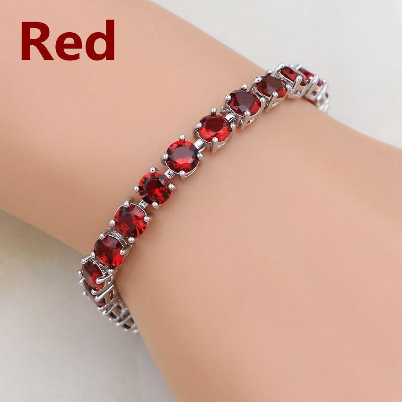 Gioielli in Argento 925 Bracciale a Catena Link con Granato Rosso Sposo e Zircone Bianco Creati 21cm Per Donne Scatola Regalo Gratuita