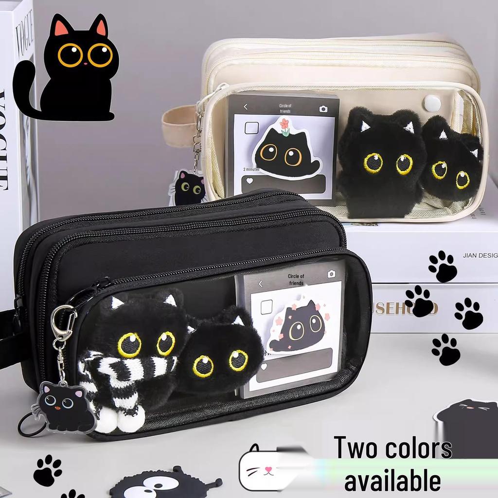 Detachable Transparent Scarf Kitten Pencil Case - Girls' School Stationery Box, Dirt-Resistant